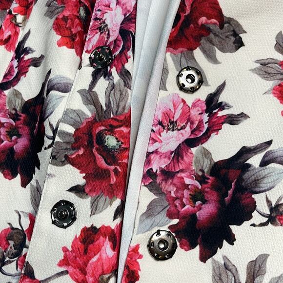 LUII Pink Cream Floral Snap Front 3/4 Sleeve Jacket Women’s Size Medium - Picture 8 of 9